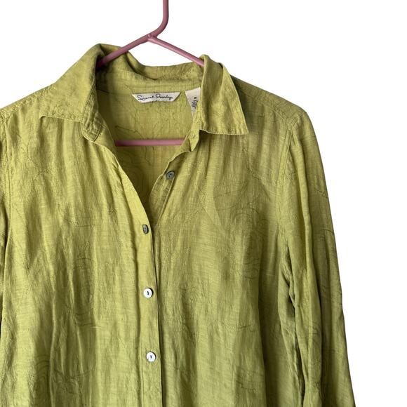 French Laundry Y2k Womens‎ Medium Green Cottage Linen Silk Floral Embroidered - Picture 1 of 10